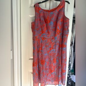 Talbots Coral and Sky Blue Patterned Dress
